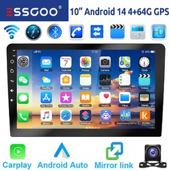 10 Zoll Doppel DIN 4+64G Android 14 Carplay Autoradio GPS Navi RDS BT USB Kamera
