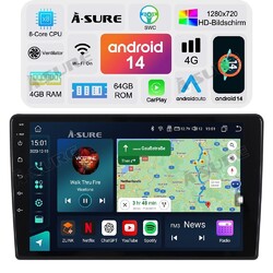 9" 4G+64G Android 14 Autoradio CarPlay GPS+ SWC WIFI Für Toyota Auris 2013-2016