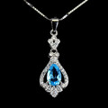 925 Sterlingsilber Halskette Birne Schweizer Blau Topas Simulierte Cz Schmuck
