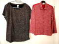2-tlg. Damen Blusen Set Rot Schwarz Gr M H&M SusyMix Baumwolle/Polyester Stretch