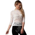 Trachtenbluse Blumen Dirndl Spitzen Bluse 3/4 Arm Damen Oktoberfest Mieder weiß