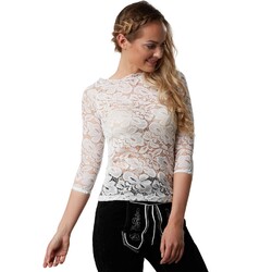 Trachtenbluse Blumen Dirndl Spitzen Bluse 3/4 Arm Damen Oktoberfest Mieder weiß