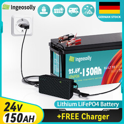 24V 150Ah Lithium Batterie LiFePO4 Akku BMS Solarbatterie Solaranlage +Ladegerät