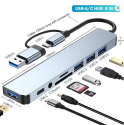 USB-C Hub 8-IN-2 Adapter USB 3.0 Verteiler Splitter Kartenleser für Laptop PC TV