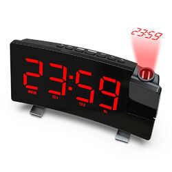LED FM Radiowecker mit Projektion Digital Funkuhr Dimmbar Tischuhr Alarm USB DE`