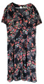 Langes Damen Sommer Kleid Chiffon Schwarz Rot mit Blumen Muster Knöpfe Gr 46 XL