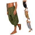 Herren Kurzhose 3/4 Bermuda Cargo Shorts Leinen Dehnbund Sport Freizeit
