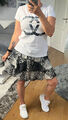 Italy Rock und T-Shirt weiß grau Set Gr. 36 38 40 CC blogger Minirock Leo Print