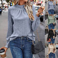 Damen Langarm T-Shirt Herbst Elegant Tops Oberteile Falten Bluse Casual Shirts