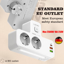 2-fach Mehrfachsteckdose 2er Steckdose Adapter mit USB-A C Wandmontage Ladegerät