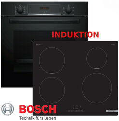 Induktion Herdset Autark Bosch HBA534EB0 Backofen schwarz + Inductions Kochfeld 