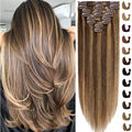 8 Tressen Remy Clip In Remy Echthaar Extensions Haarverlängerung Balayage LANG