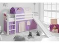 Spielbett Hochbett Kinderbett Kinder Bett mit Rutsche 90x200 cm + Vorhang