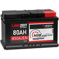 AGM Start-Stop Autobatterie 12V 80Ah 850A/EN PKW KFZ Batterie VRLA