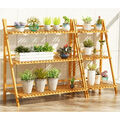 100/70cm Blumenständer Blumentreppe aus Bambus Holz Pflanzentreppe Blumenregal
