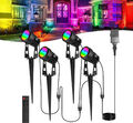 4er Set RGB Gartenstrahler mit Erdspieß Außen Gartenspot mit Fernbedienung IP65