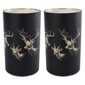 2er Set Windlicht Schwarz Gold Glas Dekowindlicht Hirsch Dekolicht Kerzenhalter