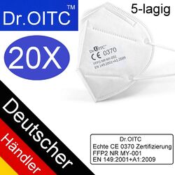 20 x FFP2 Maske Atemschutzmaske Mundschutz 5-lagig CE 0370 zertifiziert Dr.OITC