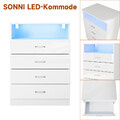 Highboard mit LED Beleuchtung Sideboard Schubladen Anrichte Weiß Hochglanz 83cm