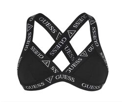 Guess Tape Neckholder Triangel Bikini Oberteil Größe XS Damen schwarz/weiß neu mit Etikett