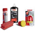 1x500ml SONAX POLISH & WAX COLOR SCHWARZ+ P-BALL+2x MICROFASERTÜCHER SET