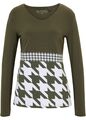Langarmshirt mit V-Ausschnitt Gr. 36/38 Dunkeloliv Weiß Damen Shirt Bluse Neu*