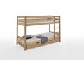 Etagenbett Lupo Buche massiv 90x200 cm mit Roste, Matratzen und einer Schublade