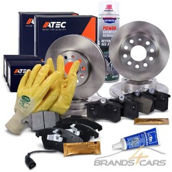 ATEC BREMSSCHEIBEN +BREMSBELÄGE VORNE + HINTEN FÜR AUDI A3 SKODA OCTAVIA VW GOLF#MIT BREMSENREINIGER / HANDSCHUHE / DAUERSCHMIERSTOFF#