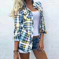 Damen Kariert Langarm Bluse Karohemd Oberteile Langarmshirt Freizeit Tunika Tops