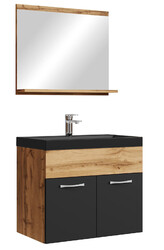 Badezimmer Badmöbel-Set Montreal 02 60cm Waschbecken Schwarz - Eiche mit Mat Sch