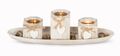 Windlicht Set 39x3x14cm Holztablett Weiß Grau Shabby Chic Vintage Deko Teelicht