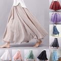 Damen Sommer Leinen Plissiert Lang Gypsy Hippie Strandkleid Doppellagig Feiertag