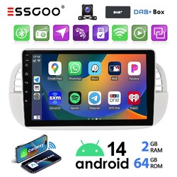 9" DAB+ 2+64G Apple Carplay Autoradio Android 14 GPS Navi Für Fiat 500 2007-2015