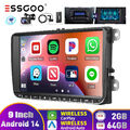 Für VW Golf 5 Touran Passat B6 9" Android 14 Carplay DAB+ Autoradio 64GB GPS Kam