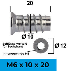 Einschraubmuffen M6 M8 M10 Einschraubmutter Gewindemuffe Innensechskant verzinkt⭐️⭐️⭐️⭐️⭐ ✅MENGENRABATT-SETs ✅10er✅20er✅50er✅100er