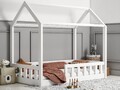 Hausbett mit Rausfallschutz Kinderbett Bodenbett Holz Bett Weiss 80 90 100 120