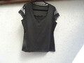 Bluse/Shirt schwarz mit Spitzenarm und gebogtem Ausschnitt Gr XL