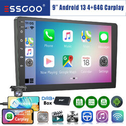 DAB+ 9'' 2DIN Autoradio Carplay Android 13 4+64G GPS NAVI BT WIFI RDS USB Kamera