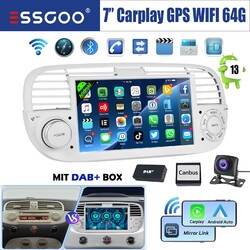 7" DAB+ Für Fiat 500 2007-2015 2+64G Autoradio Android 13 Carplay GPS BT RDS Kam