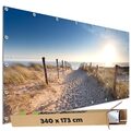 Motiv Plane Garten groß Sichtschutz Bauzaun Deko Banner Dünen Weg Strand Meer