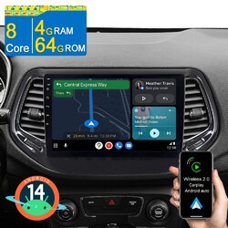 8 Kerne 4+64GB Android 14 Autoradio GPS Navi WiFi BT Für Jeep Compass 2017-2020