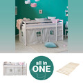 Hochbett 90x200 Kinder Bett Lattenrost Stockbett Weiß Holz Vorhang Homestyle4u