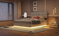 Polsterbett Doppelbett 140x200 Stauraumbett Samt Bettgestell mit LED, Bettkasten