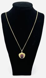 Modeschmuck Damen Kette mit Anhänger, vergoldet, Glasstein, 45 cm lang