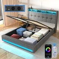 Polsterbett LED Doppelbett mit Ladestation mit Kopfteil Bettgestell Stauraumbett