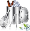 2L Edelstahl Eiskühler Eiswürfelbehälter Eiseimer Eiskübel mit Deckel & Eiszange