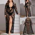 Übergröße Damen Sexy Spitze Kimono Morgenmantel Lang Kleider Dessous Nachtwäsche