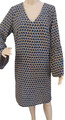 Heine Damen Kleid 40 Blau Muster Maxikleid Knielang ausgesteller Ärmel Langarm