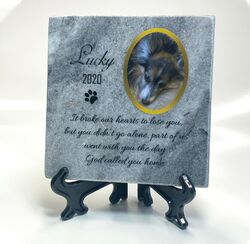 Personalisiert Tiergrabstein Gedenktafel Marmor Stein Gedenkplatte Katze Hund+