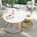 Couchtisch Rund 2er-Set,Esstisch Marmoroptik,Beistelltisch für das Wohnzimmer